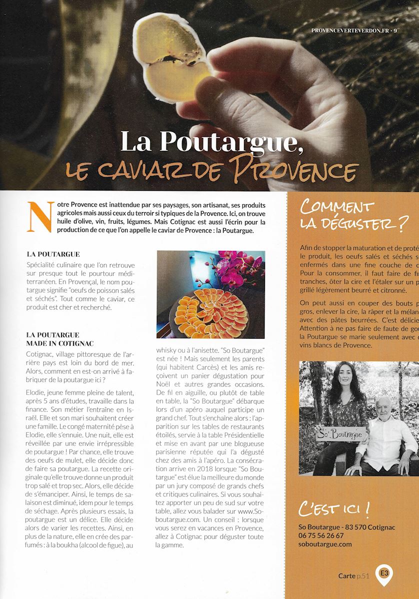 Provence verte et verdon magazine article so'boutargue poutargue